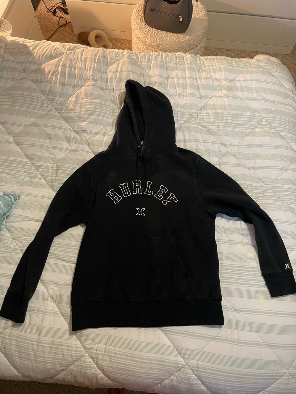 Hurley Black Pullover Hoodie with White Logo